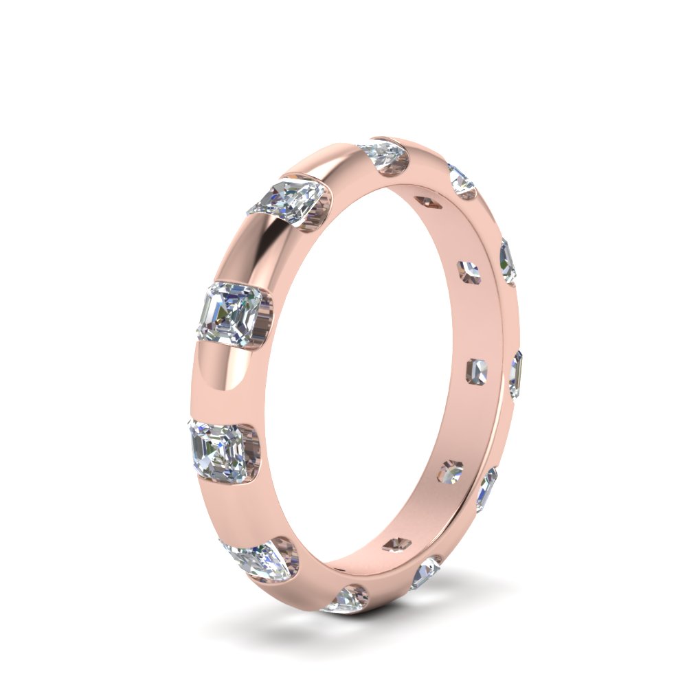 1.75 Ct. Asscher Cut Bar Eternity Band with 14K Rose Gold White Diamond